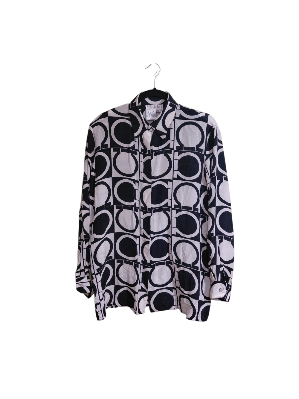 Classic Black & White Geometric Button-Down Shirt